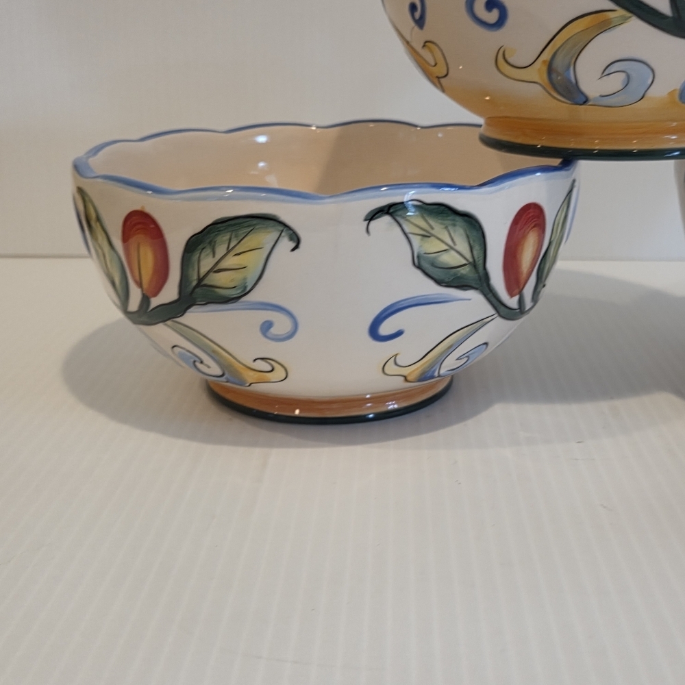 Fitz & Floyd Ricamo Scalloped Soup Salad Bowls Set of 3 Floral Vines 6.25in - Picture 2 of 15